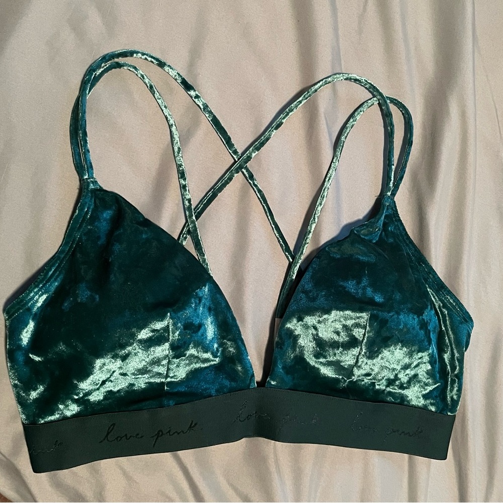 Velvet Strappy Bralette in Teal